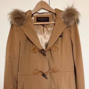 Andrew Marc Camel Fur Hood Toggle Coat Size M